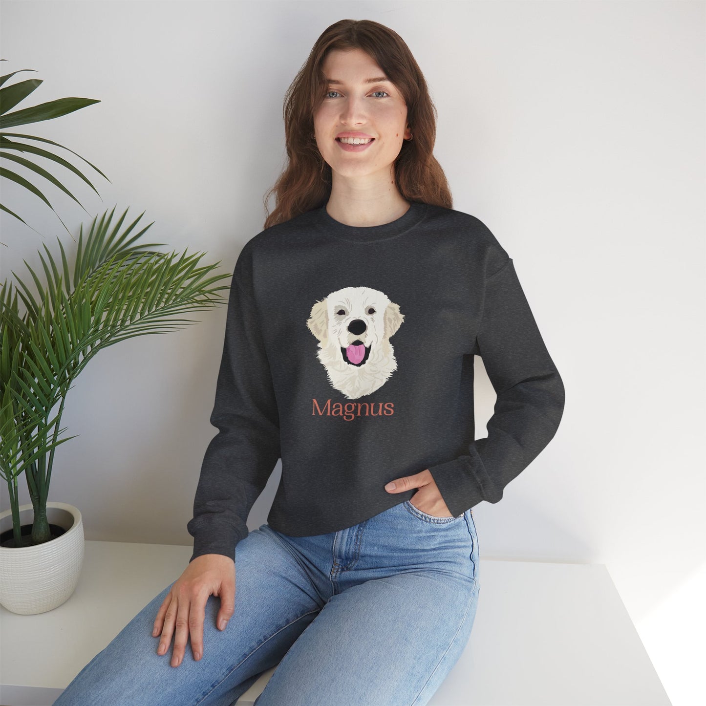 Custom Pet Portrait Crewneck Sweatshirt – Hand-Drawn Pet Illustration for You and Your Soul Pet | Hewo Hue