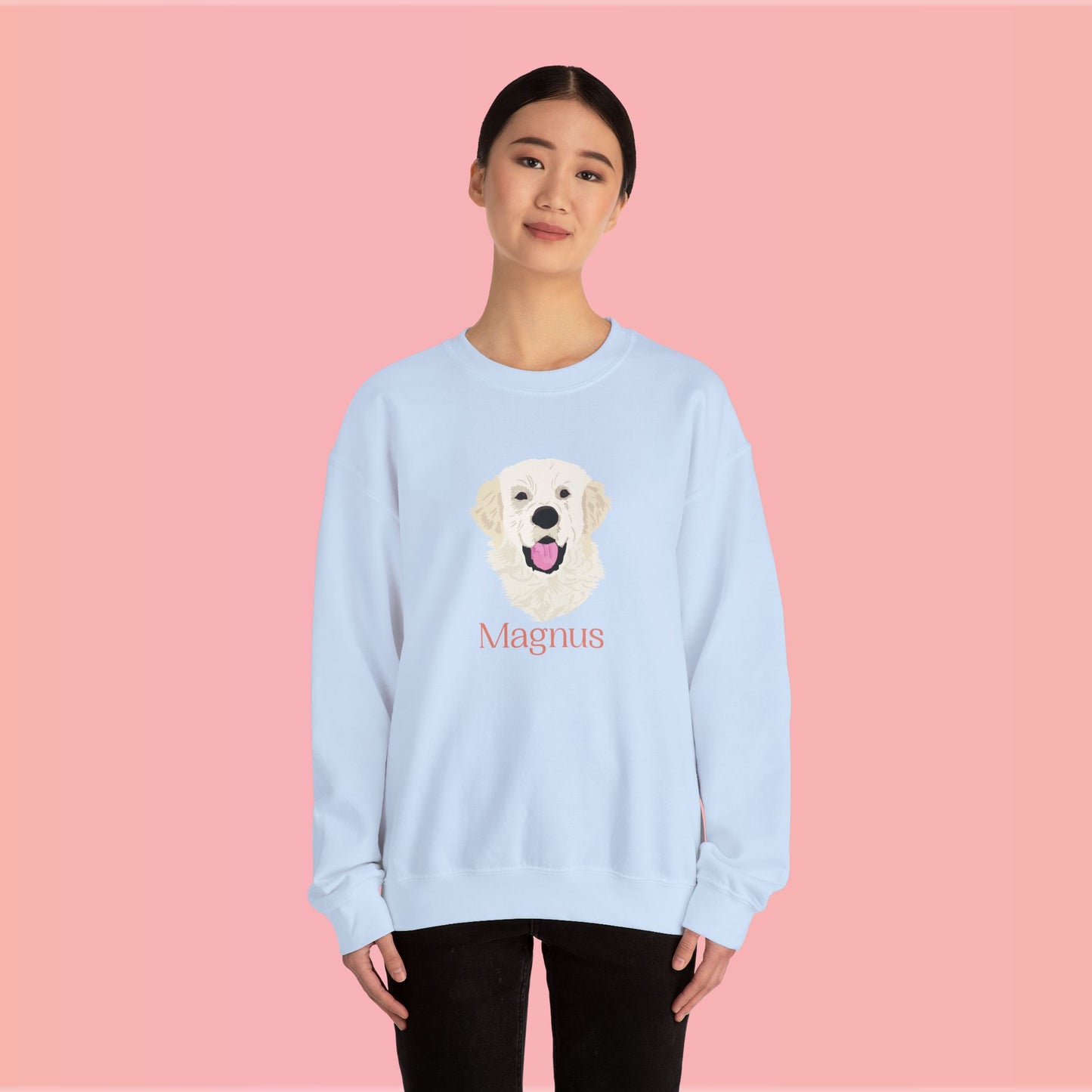 Custom Pet Portrait Crewneck Sweatshirt – Hand-Drawn Pet Illustration for You and Your Soul Pet | Hewo Hue