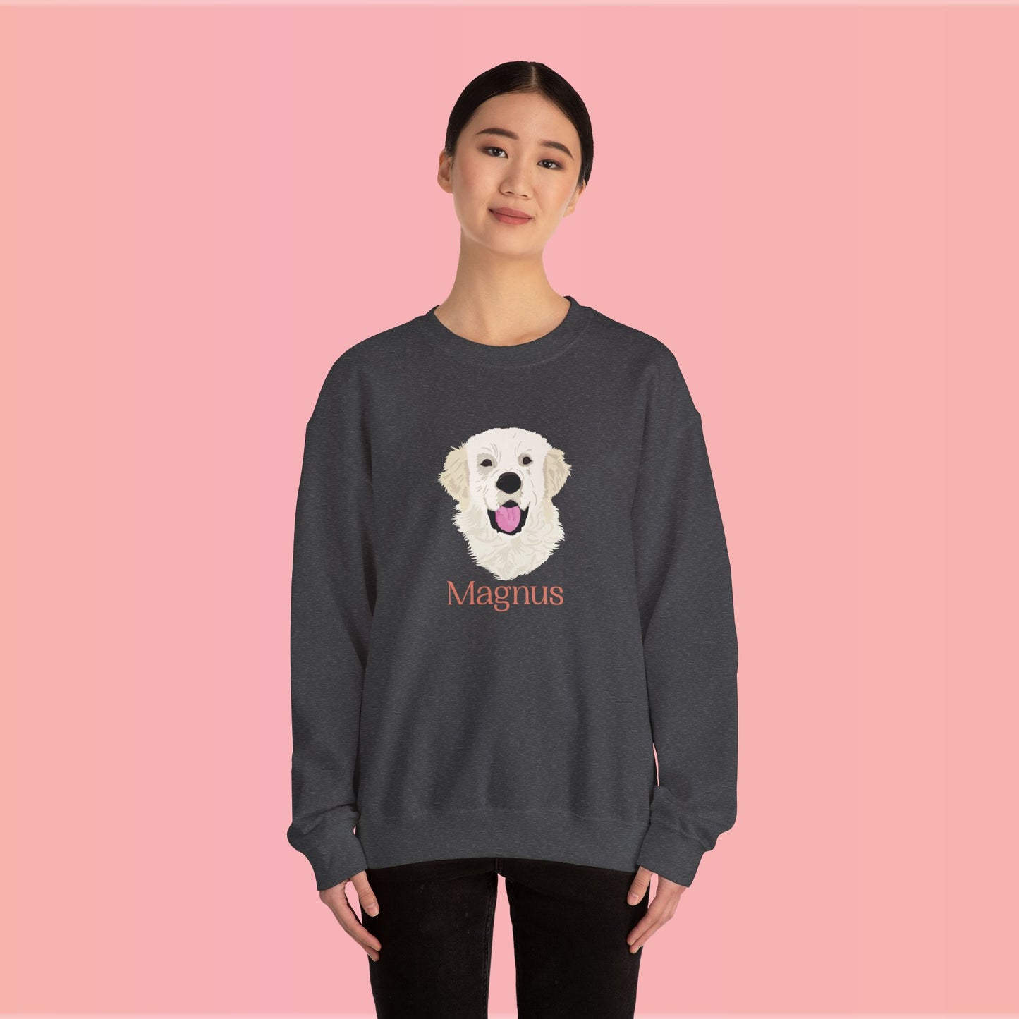 Custom Pet Portrait Crewneck Sweatshirt – Hand-Drawn Pet Illustration for You and Your Soul Pet | Hewo Hue