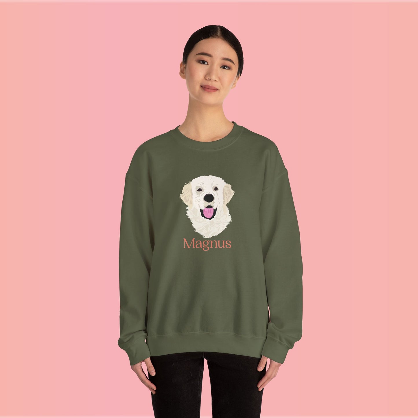Custom Pet Portrait Crewneck Sweatshirt – Hand-Drawn Pet Illustration for You and Your Soul Pet | Hewo Hue