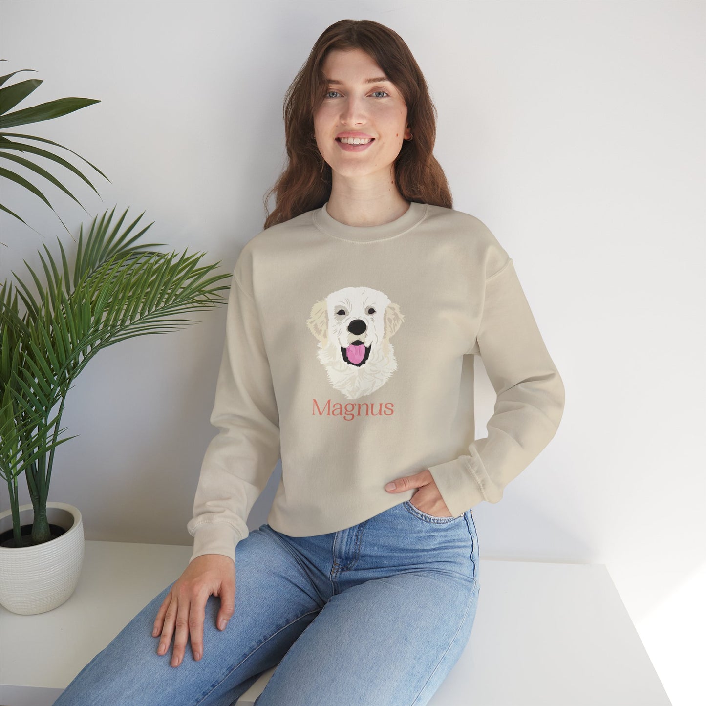 Custom Pet Portrait Crewneck Sweatshirt – Hand-Drawn Pet Illustration for You and Your Soul Pet | Hewo Hue